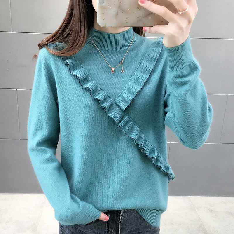 Stylish phụ nữ bán cao necksweater lỏng bên ngoài mặc đáy bên trong mới 2019 mùa thu / mùa đông phong cách áo dệt kim