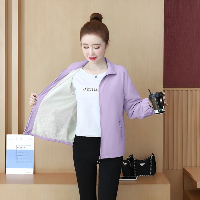 Fleece-Lined/Non-Fleece Short Stand-Up Collar Jacket 2025 Autumn and Winter New Style Women's Korean Version Versatile Casual Baseball Jacket Fleece-Lined/Non-Fleece Short Stand-Up Collar Jacket 2025 Autumn and Winter New Style Women's Korean Version Versatile Casual Baseball Jacket