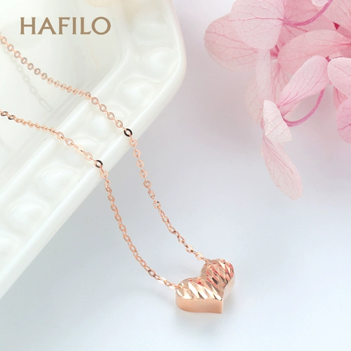 Золотое ожерелье, подвеска в форме сердца, цепочка до ключиц, золото 750 пробы, розовое золото