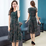 Trung niên lưới váy 35-40-45-50 tuổi ở giữa phần dài của eo là mỏng một từ in váy chiffon