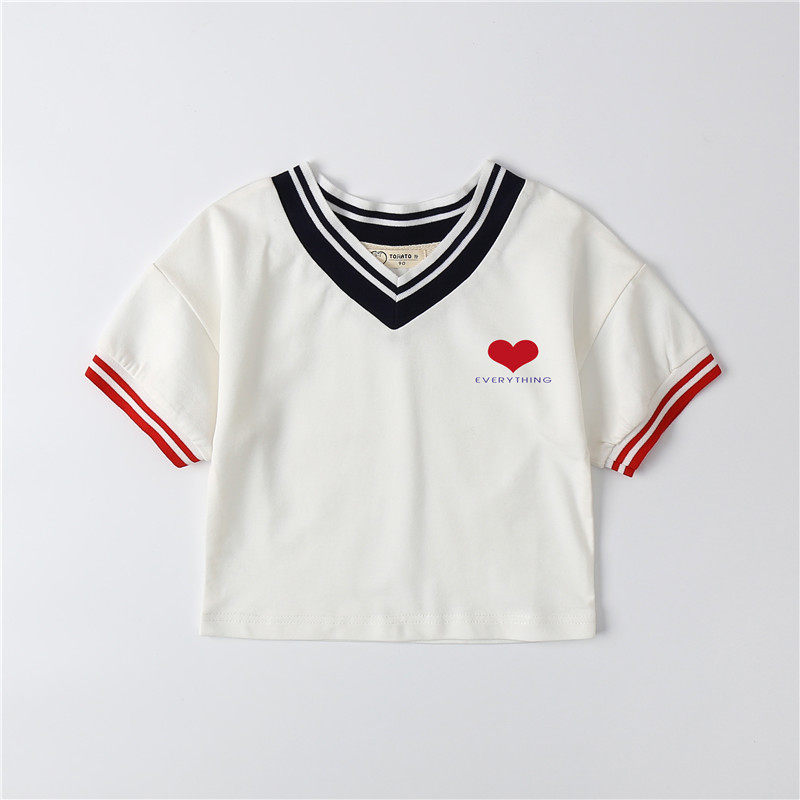 Children's V-neck T-shirt letter 2020 new girl's short-sleeved short Western style baby parent-child dress mother-daughter dress white