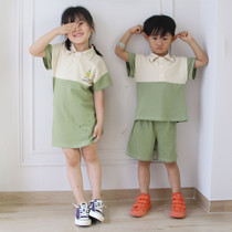 Kindergarten garden clothes summer sports children short sleeve polo shirt class clothes custom cotton set for men and women college style