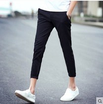 Spring and summer leisure ankle-length pants mens trend Korean slim 9-point pants elastic non-iron feet hair stylist pants thin