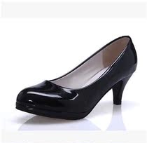 Etiquette shoes single shoes black leather shoes womens middle heel size waterproof station flight attendant job interview professional high heels 5cm