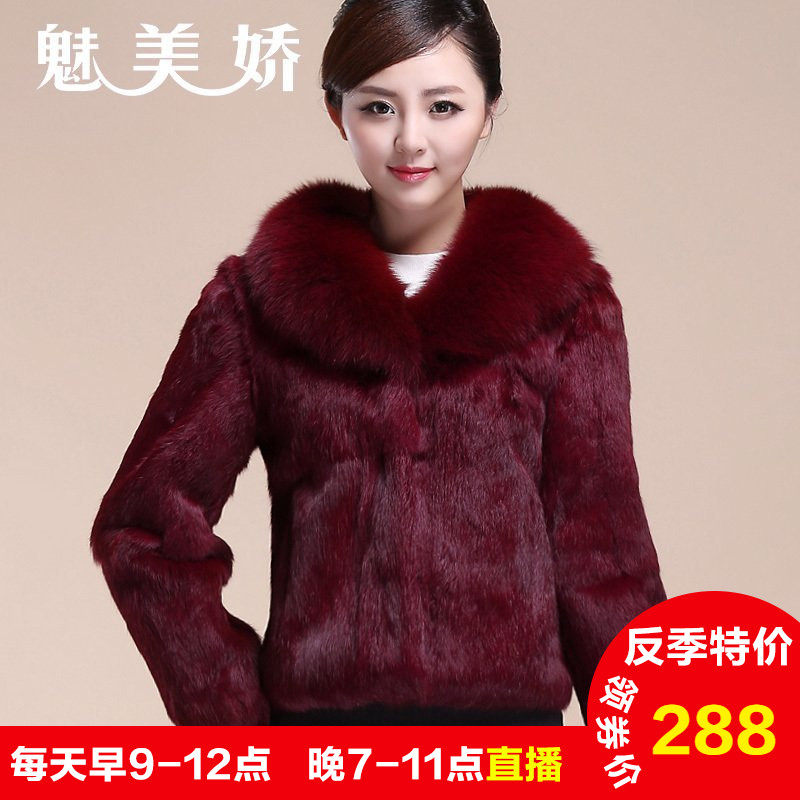 Charm vẻ đẹp tốt da bất rabbit fur áo khoác cỏ ngắn dài tay fox fur collar kích thước lớn trung niên mẹ của phụ nữ quần áo