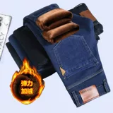 Утепленные джинсы, мужские черные флисовые удерживающие тепло штаны, свободный прямой крой