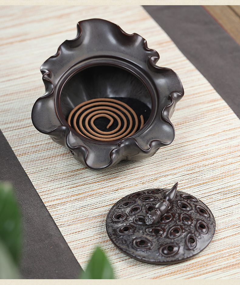 Oriental lotus clay ceramic incense coil incense buner furnishing articles household indoor teahouse sandalwood incense aroma stove decoration