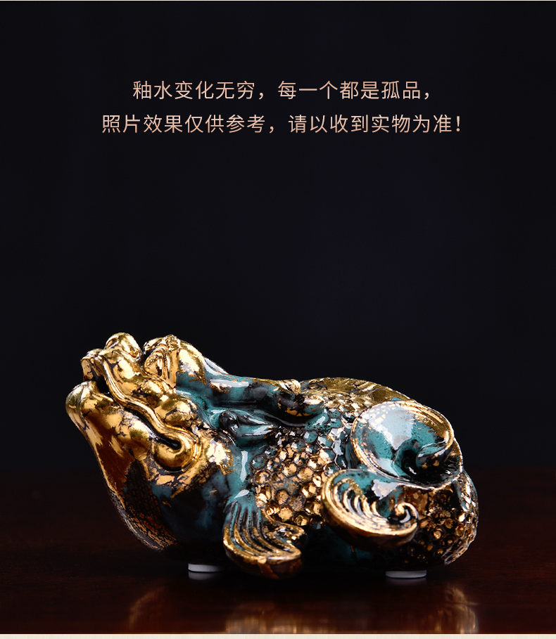 Clay ceramic east sea god beast arowana adornment handicraft animals desktop furnishing articles gold bronze see colour