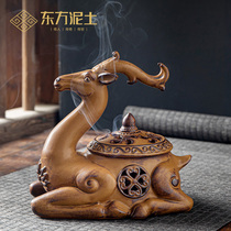 Oriental clay Chenglu auspicious ceramic deer creative antique kiln into home indoor incense plate incense burner ornaments