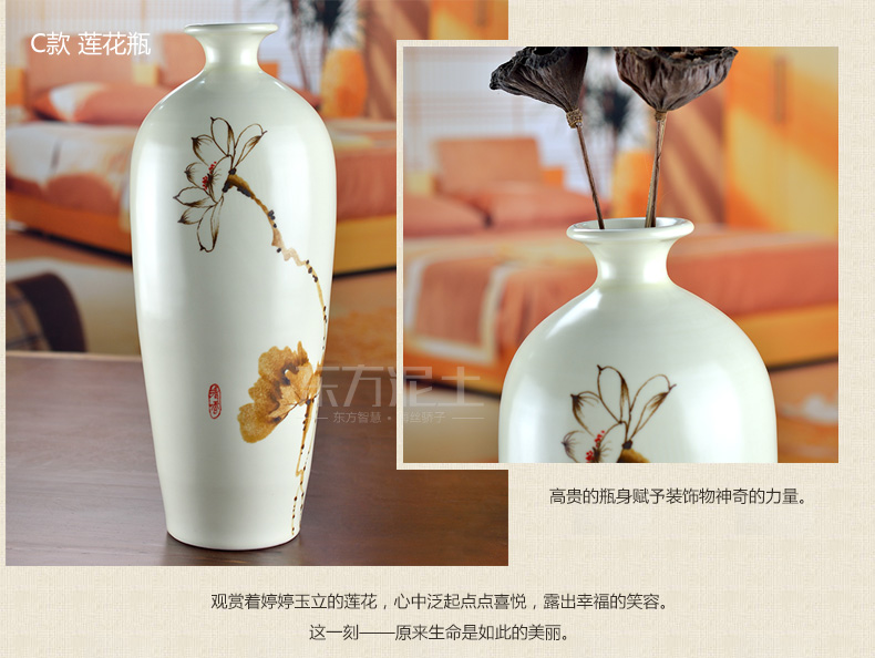 Oriental soil of new Chinese style ceramic vase furnishing articles furnishing articles TV ark, three - piece suit the sitting room porch partition lotus bottle