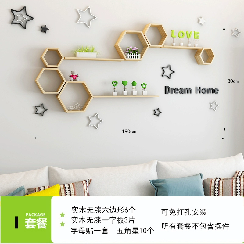 kệ decor phòng ngủ Gỗ nguyên khối không sơn lục giác đục lỗ kệ treo tường sáng tạo lưới TV nền trang trí tường kệ vách ngăn kệ kệ để đồ trang trí kệ gỗ để cây cảnh trong nhà