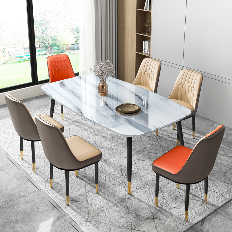 Table Home Small family Type modern minimalist dining table Nordic dining table marble color rectangular glass table