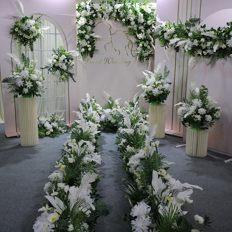 Senteal white small freshening wedding scene set of floral simulation flower road leading flower point background stage Yingbin arrangement