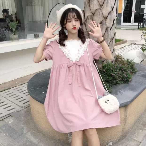 Xuân 2018 phụ nữ mới phiên bản Hàn Quốc của nữ sinh viên ngọt ngào Nhật Bản váy dễ thương thêu màu phù hợp 	váy hở eo đẹp