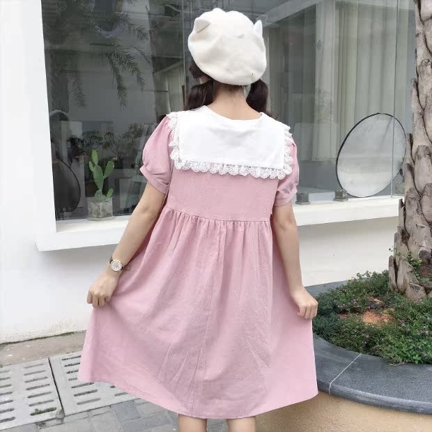Xuân 2018 phụ nữ mới phiên bản Hàn Quốc của nữ sinh viên ngọt ngào Nhật Bản váy dễ thương thêu màu phù hợp 	váy hở eo đẹp
