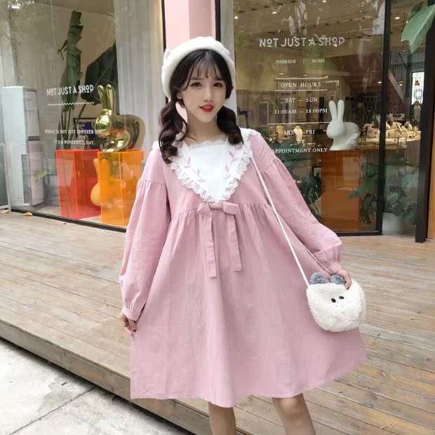 Xuân 2018 phụ nữ mới phiên bản Hàn Quốc của nữ sinh viên ngọt ngào Nhật Bản váy dễ thương thêu màu phù hợp 	váy hở eo đẹp