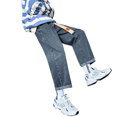 Осенние трендовые джинсы, однотонные штаны для отдыха, свободный прямой крой, в корейском стиле