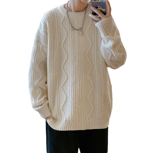 Tide, свитер, демисезонное трендовое цветное трикотажное термобелье, оверсайз, круглый воротник, увеличенная толщина