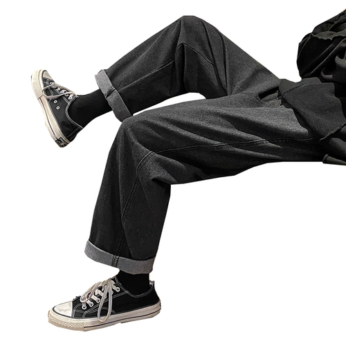 Штаны, трендовые демисезонные прямые свободные джинсы, в корейском стиле, оверсайз