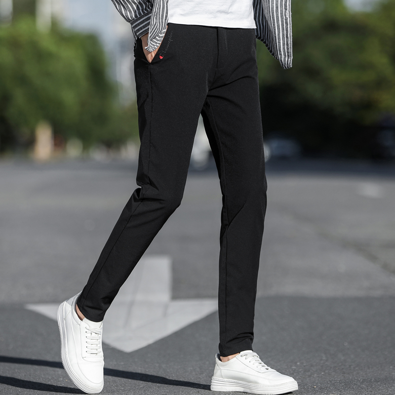 Autumn men's quick-drying pants slim-fitting small straight long pants men's non-stick wool men's casual pants men's summer thin section