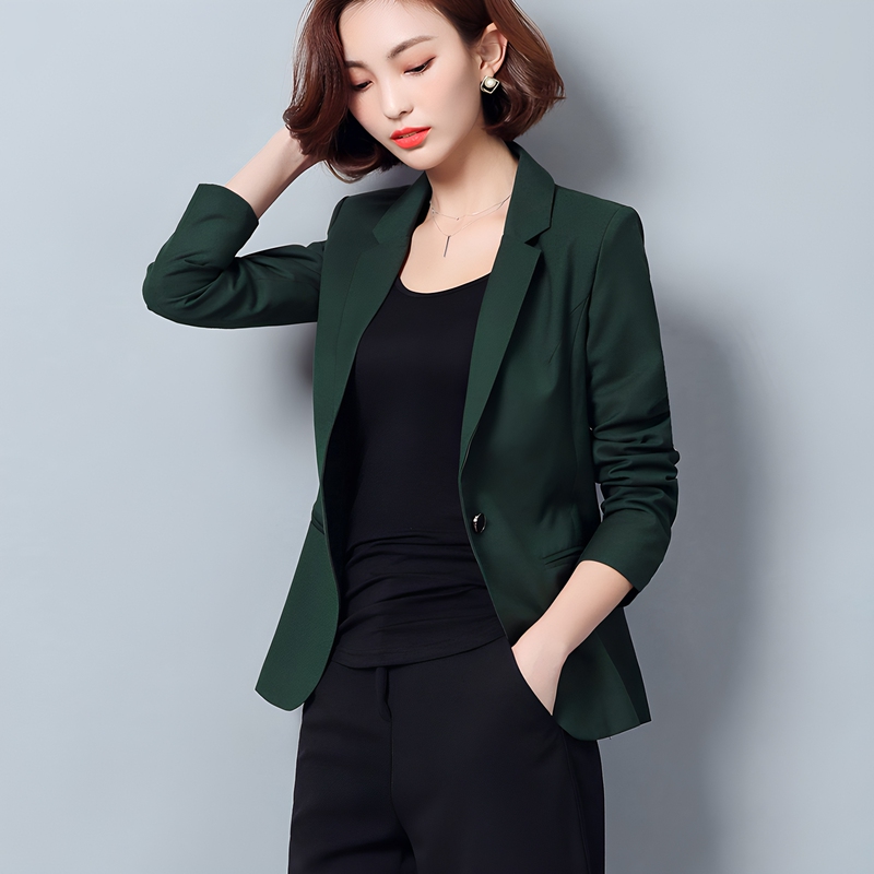 2026 Spring and Autumn New Style Small Blazer Slim Fit Long Sleeve Casual Suit Professional Fashion Dark Green Women's Top 2026 Spring and Autumn New Style Small Blazer Slim Fit Long Sleeve Casual Suit Professional Fashion Dark Green Women's Top