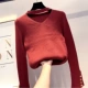 Mùa thu đông sang trọng áo len đáy dài tay áo len nữ 2018 mới lưới đỏ Slim hoang dã cổ áo len rỗng quần áo nữ đẹp