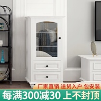 American pastoral solid wood locker white simple modern living room white side cabinet