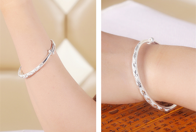 Vòng tay bạc 999 Sterling Bạc Nữ Thời trang Ngôi sao Vòng đeo tay Cặp đôi Vòng tay bóng loáng Trang sức sinh viên Gửi bạn gái vòng ngọc bích