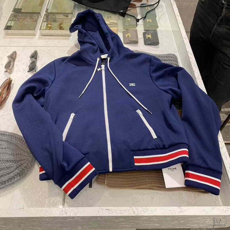Celine Celine's New Style Sweatshirt Jacket with Classic Contrasting Color Embossed Arc De Triomphe Letter Logo on the Chest, Men's Jacket, Women's Jacket