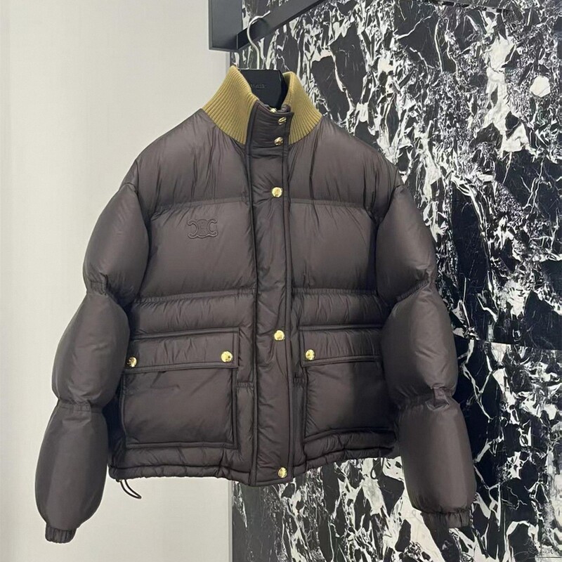 Celine Celine New Model Arc De Triomphe Embroidered Letters Color-Blocking Patchwork down Jacket Men's Jacket Women's Jacket