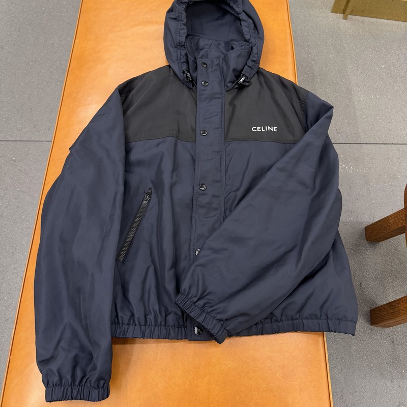 Celine Celine's New Style Jacket with Classic Letter Print Logo on the Chest and Contrasting Color Patchwork, Unisex