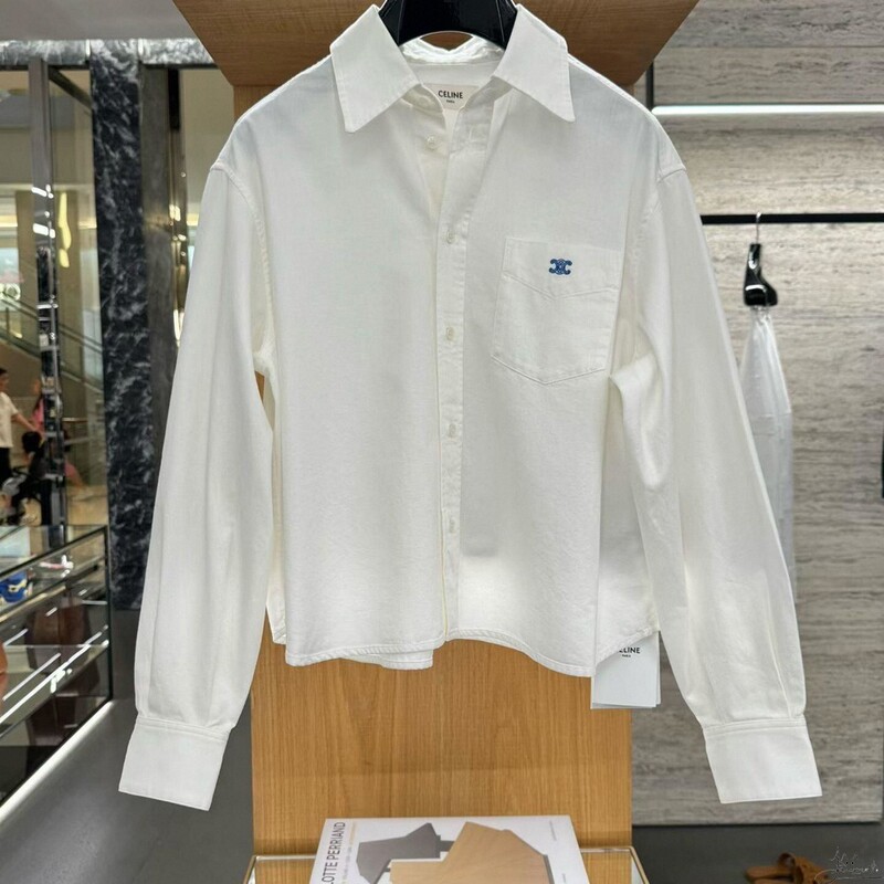 Celine New Style Classic Color-Blocked Arc De Triomphe Letter Print Pocket Shirt for Women and Men