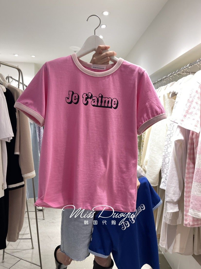 BABYPOWDER Korea East gate 2022 Spring new round collar letter Leisure 100 lap short sleeve T-shirt