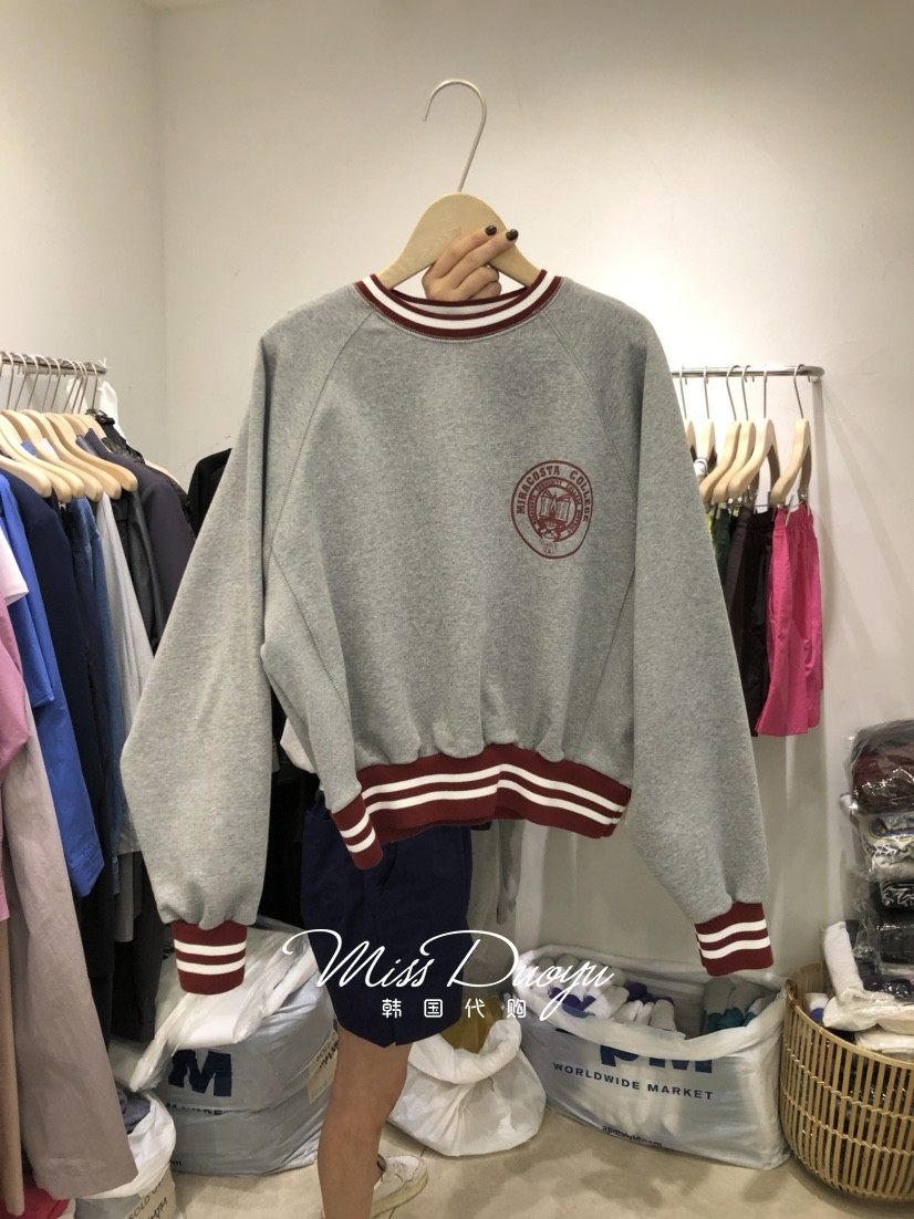 SOLD OUT Korea East gate 2022 Spring new round collar fashion casual long sleeves 100 lap thick cotton T