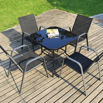 Outdoor table and chair three-piece set Outdoor courtyard leisure Wrought iron open-air terrace Garden waterproof chair with umbrella combination