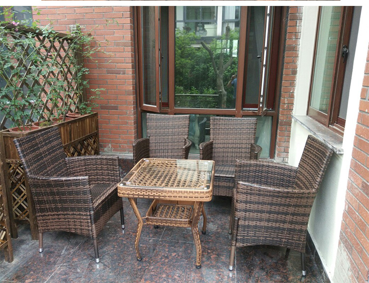 Bàn ghế ngoài trời kết hợp mây đan sắt đồ nội thất mây ghế ngoài trời sân giải trí ghế ban công bàn cà phê ba hoặc năm bộ bàn ngoài trời