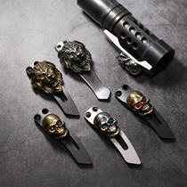 Skull red eye lion stainless steel flashlight back clip knife drop Barrel flashlight general EDC