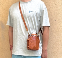 Swiss retro outdoor hand-stitched cowhide Ami khaki pepper salt water bottle bag aluminum water cup kettle lunch box