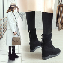 Single boots female inner increase 8CM Martin boots autumn and winter 2020 new back zipper suede booties womens thick-soled thin boots