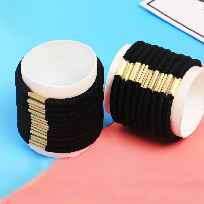 Japan-ROK children's hair ring Black Jane about 100 hitch metal muck button student hair ring high elastic skin rib lady hair ring