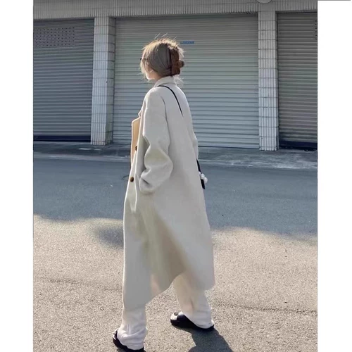 Длинное демисезонное шерстяное пальто, изысканный стиль, коллекция 2023, средней длины, увеличенная толщина