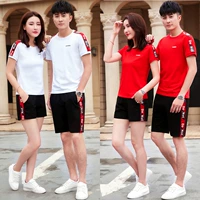 Bộ đồ đôi ngắn tay mùa hè 2018 hè quần short cotton cỡ lớn thể thao giản dị nam nữ phù hợp với áo hai dây - Thể thao sau quần áo thể thao nữ mùa đông