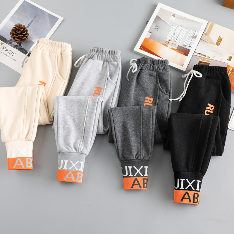 Girls sweatpants autumn winter thickened 2021 sweatpants children plus fleece winter clothes in the middle of the big children's slacks outside wear a body velvet