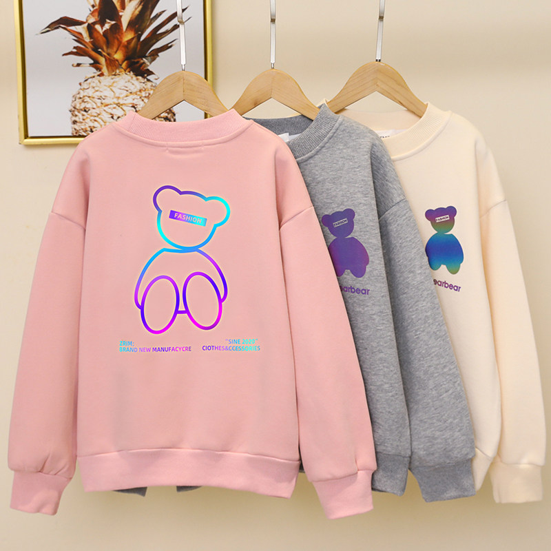 Girls' fashion sweater spring, autumn and winter 2023 new velvet half-high collar pullover top for big children thickened bottoming shirt