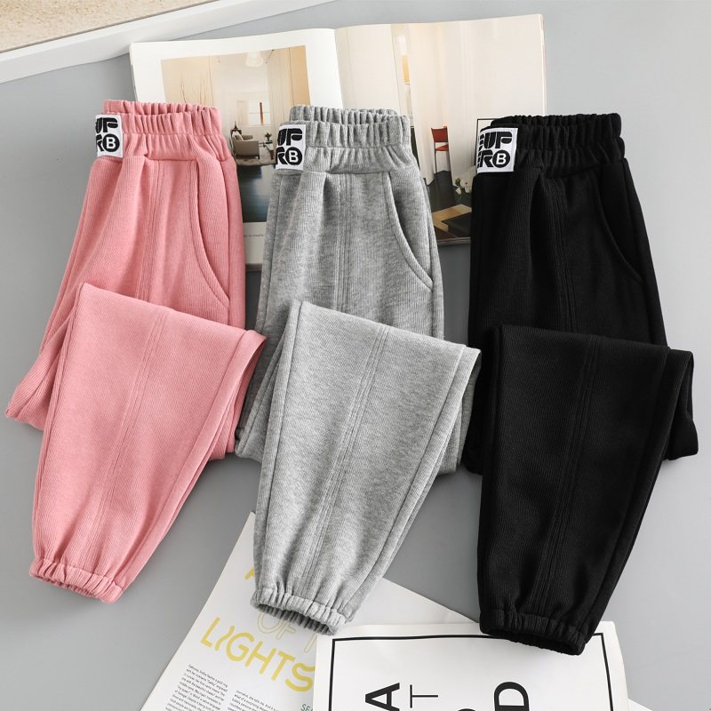 Girls' legging sweatpants spring and autumn loose pants autumn children's casual pants in the big boy foreign school gray black sweats