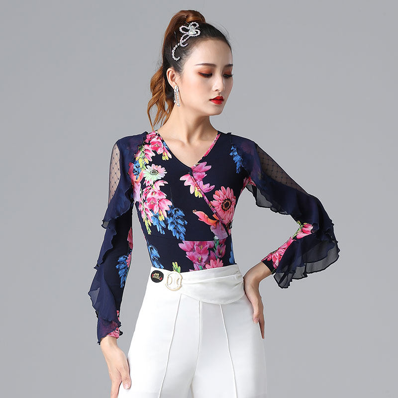 Dambao Roo's new female adult dance dress Gitbar V collar blouses national standard dance suit Latin Square dance dance suit