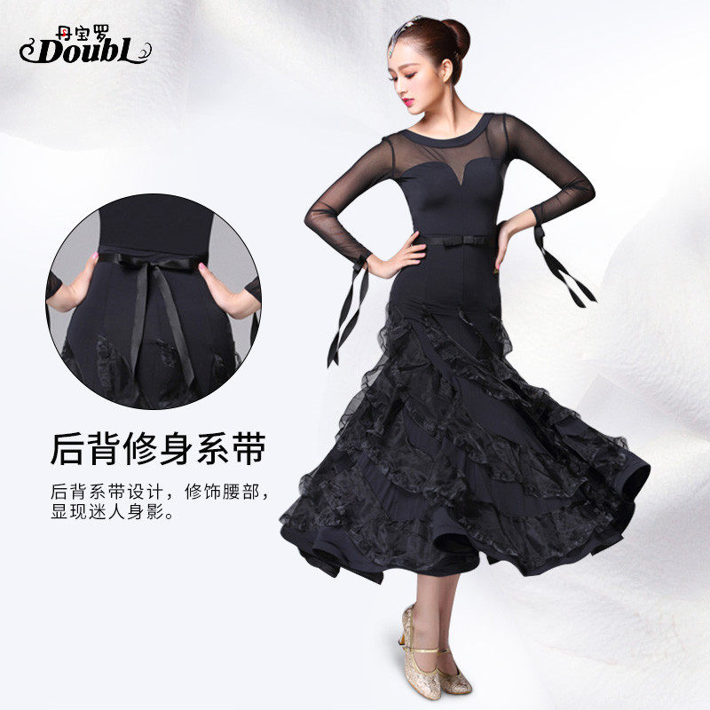 Dambao Roo New Long Sleeve Foreign Dress Grand Hem Dress Competition Dress Rehearsal For Social Dance National Standard Dance Dress Morden Dance Dress