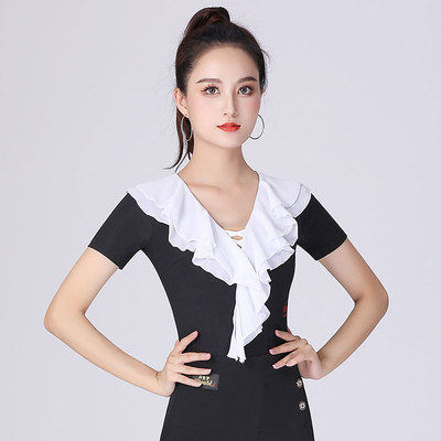 Dan Baoluo's new short-sleeved women's one-piece Latin dance practice clothes national standard dance clothes modern dance brand slim tops