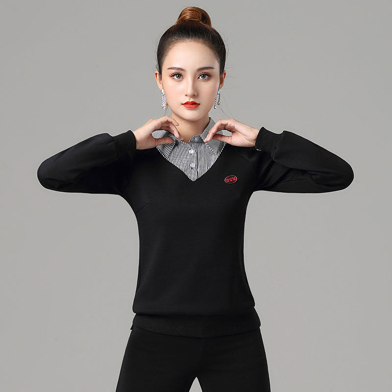 Dampao Women's new autumn and winter Latin dance shirt neckline with velvety warm dancing clothes Morden dance blouses