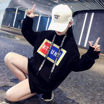 Girls plus velvet sweater 2021 new autumn and winter children loose Korean hooded long spring and autumn clothes